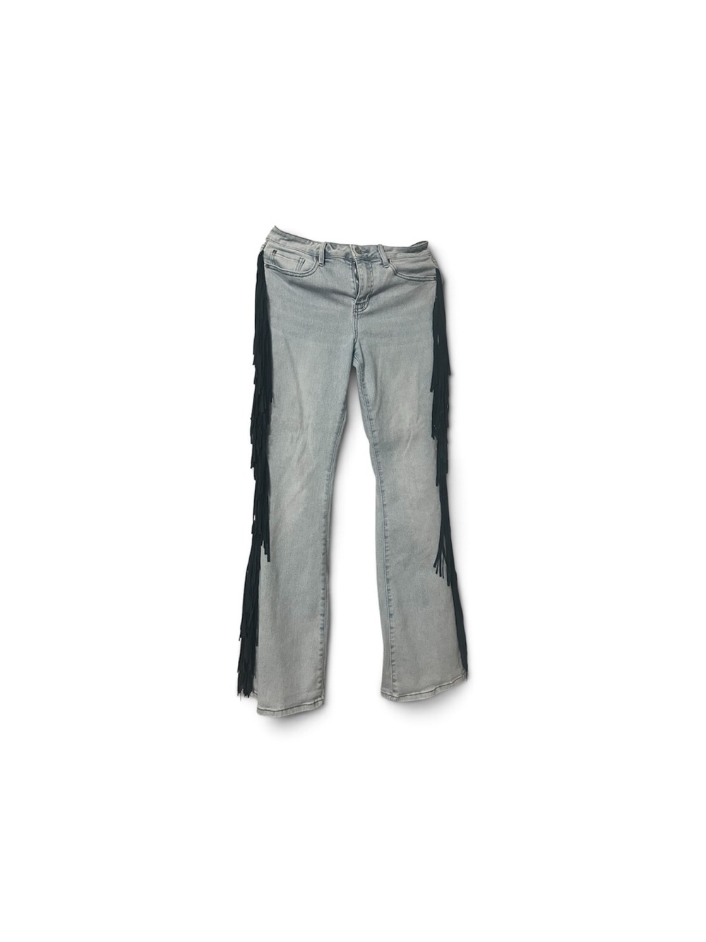 Idyllwind Light Gray Jeans with Black Fringe Side Panels